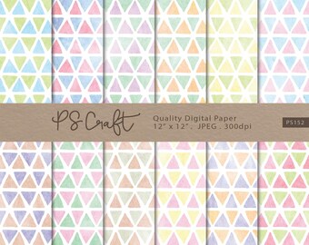 Pacote de Papel Digital com Triângulos em Aquarela, Tons Pastel em Duas Cores (Download Digital)