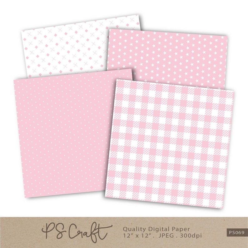 Pink Digital Paper, Baby Pink Papers, Chevrons Stripes Herringbone
