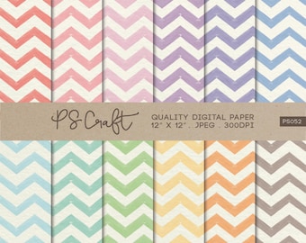 Papel digital com estampa chevron em aquarela, padrões em ziguezague em tons pastel (download digital)