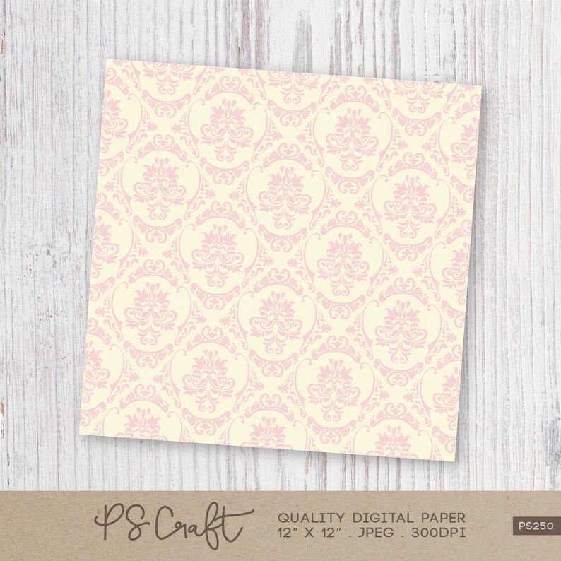 Blush Pink Damask Digital Paper Pack, Seamless Vintage Pattern (instant ...