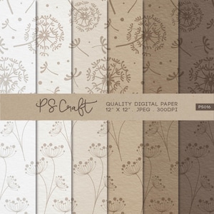 Dandelion Digital Papers, Craft Paper Digital Paper, Flower Digital Paper Pack, Dandelion Patterns