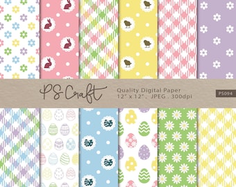 Easter Digital Papers, Seamless Bunny & Egg Patterns (Digital Download)
