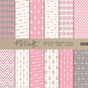 Arrows Digital Papers, Pink Arrows Papers, Tribal Papers, Arrow Patterns