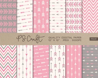 Pink Arrows Digital Papers, Tribal Arrow Patterns (Digital Download)