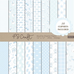 Carta digitale Soft Blue Baby Boy, carta digitale SEAMLESS Baby Shower, sfondi con motivi Baby Blue, invito blu, motivo SEAMLESS