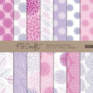Dahlia Digital Paper, Seamless Dahlia Papers, Purple Floral Digital Paper, Dahlia Patterns, Scrapbook Paper - Instant Download