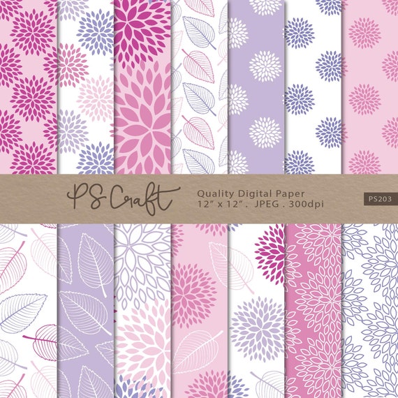 Purple Dahlia Digital Paper, Seamless Floral Patterns (Instant Download)