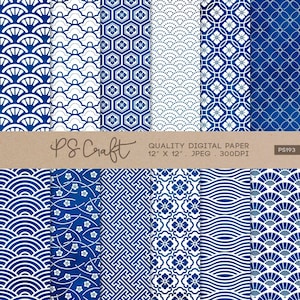 Carta digitale con motivo giapponese blu indaco senza soluzione di continuità, motivo acquerello blu navy, carta per scrapbooking giapponese