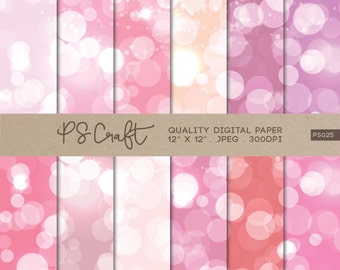 Paquete de papel digital rosa Bokeh para scrapbooking (descarga instantánea)