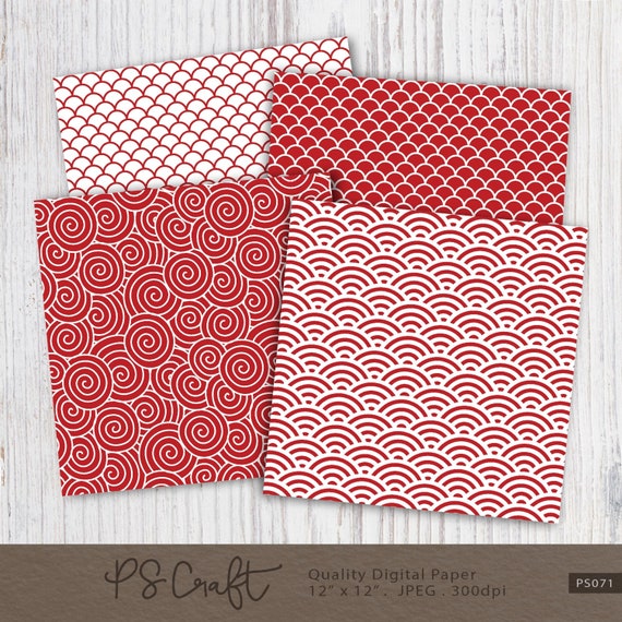 Chinese Red Pattern Digital Paper, Asian Red Digital Paper, Red