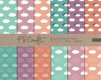 Papel digital com nuvens sem emendas, para scrapbooking com tema de céu (download instantâneo)