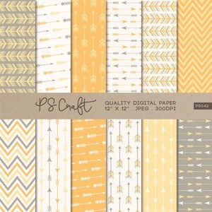Arrows Digital Papers, Yellow Arrows Papers, Tribal Papers, Arrow Patterns