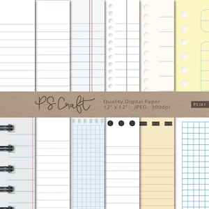 Papiers numériques pour cahier, papier numérique pour la rentrée des classes, papiers lignés pour cahier, papeterie numérique - téléchargement immédiat