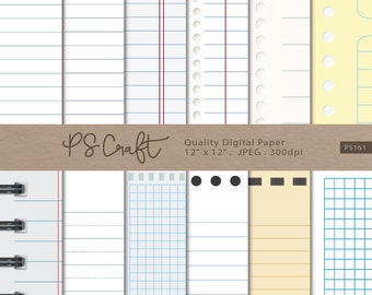 Notebook Digital Papers, Back to School Digital paper, Notebook Sheet Lined Papers, Digital Stationery - Instant Download