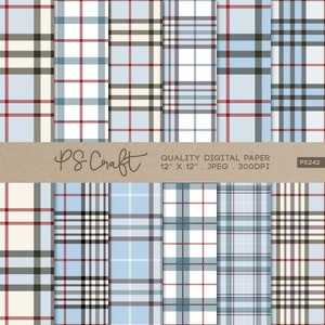 Carta digitale tartan blu, carta digitale a quadri senza cuciture, carta digitale tartan classica, carta per scrapbooking, download istantaneo
