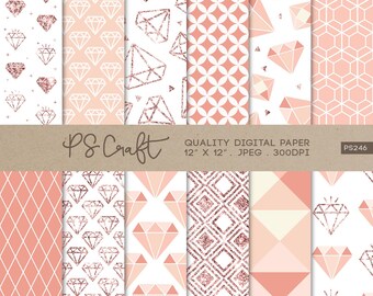 Rose Pink Diamond Digital Paper, SEAMLESS Digital Paper, Rose Pink Glitter Background, Diamond Scrapbooking - Instant Download