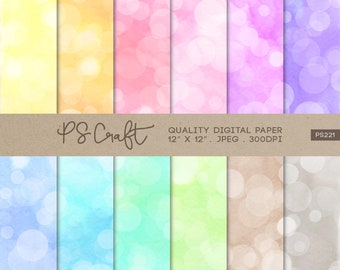 Watercolor Bokeh Digital Papers, Bokeh Pattern, Scrapbook Paper - Instant Download