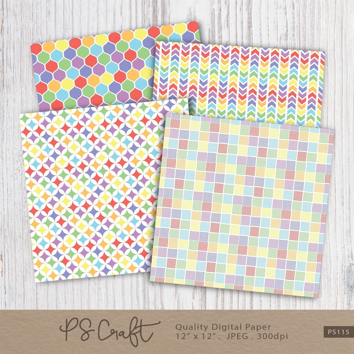 Rainbow Digital Papers, SEAMLESS Rainbow Background With Hearts, Star ...