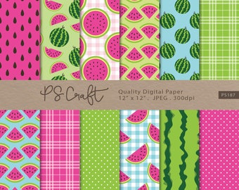 Papel de parede digital sem emendas com estampa de melancia, padrões de frutas de verão (download digital)
