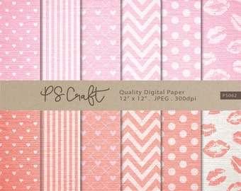 Valentine Canvas Paper Digital Papers, Pink and Red Papers, Canvas Texture, Canvas Paper Linen Background, Valentine Papers