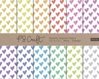Glitter Heart Digital Paper Pack, Seamless Sparkle Backgrounds (Instant Download)