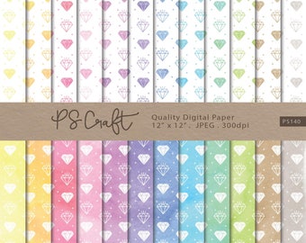 Watercolor Diamond Digital Paper, Watercolor Background,  Diamond Digital Paper, Diamond Scrapbooking, Instant Download