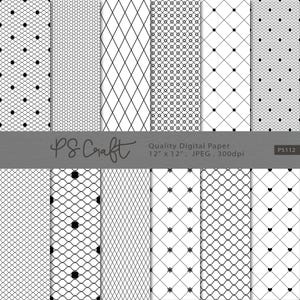 Black Minimalist Lace Digital Papers, SEAMLESS Black Lace Pattern, Black Lace on Transparent, Seamless 300 dpi PNG