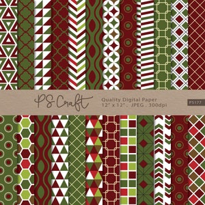 Christmas Geometric Digital Paper, SEAMLESS Xmas Digital Paper, Red Green Background, Instant Download
