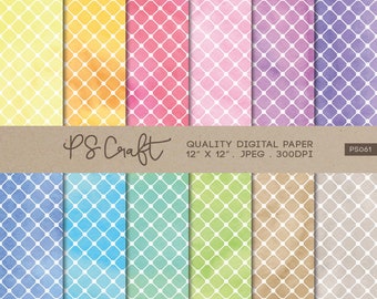 Watercolor Lattice Digital Paper Pack, Scrapbooking Papers (Digital Download)
