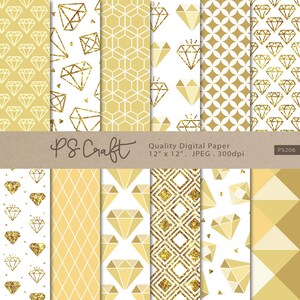 Gold Diamond Digital Paper, SEAMLESS Digital Paper, Gold Background, Diamond Scrapbooking - Instant Download