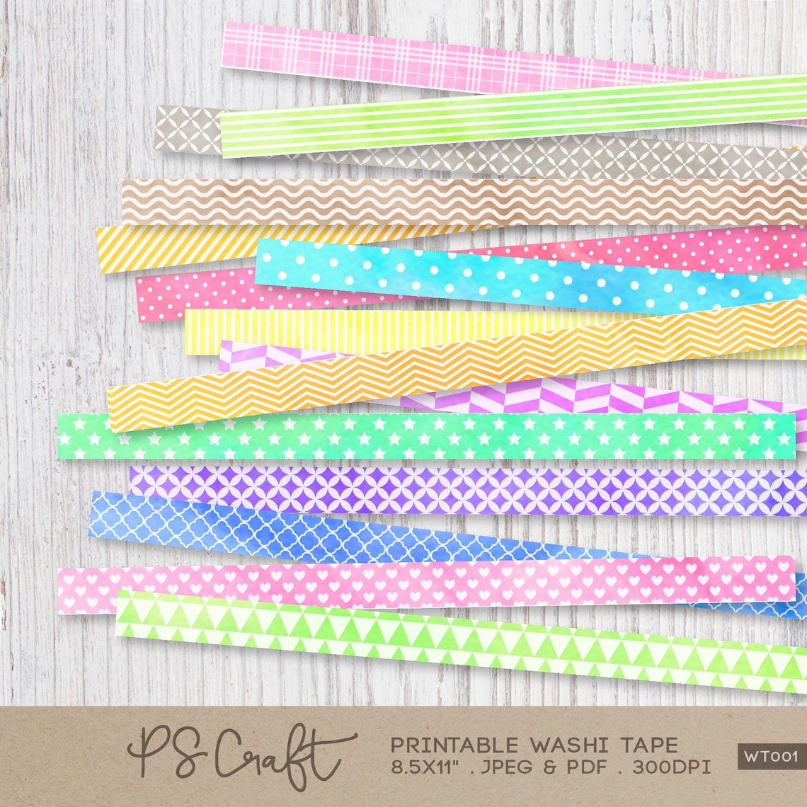 Watercolor Printable Washi Tape | Decorative Washi Tape for Planners ...