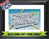 BUY 1 GET 1 FREE - Neon Sign quot Route 66 Desert Motors (Victorville, California) quot Fine Art Photograph - Retro Vintage Wall Art