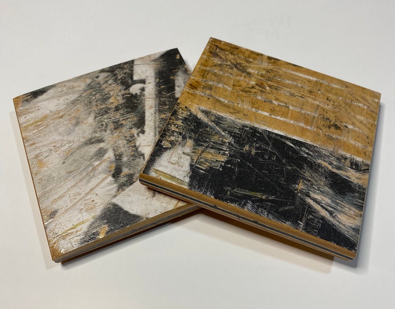 Handmade Upcycled skateboard coasters made by Duque Skate Art set of two