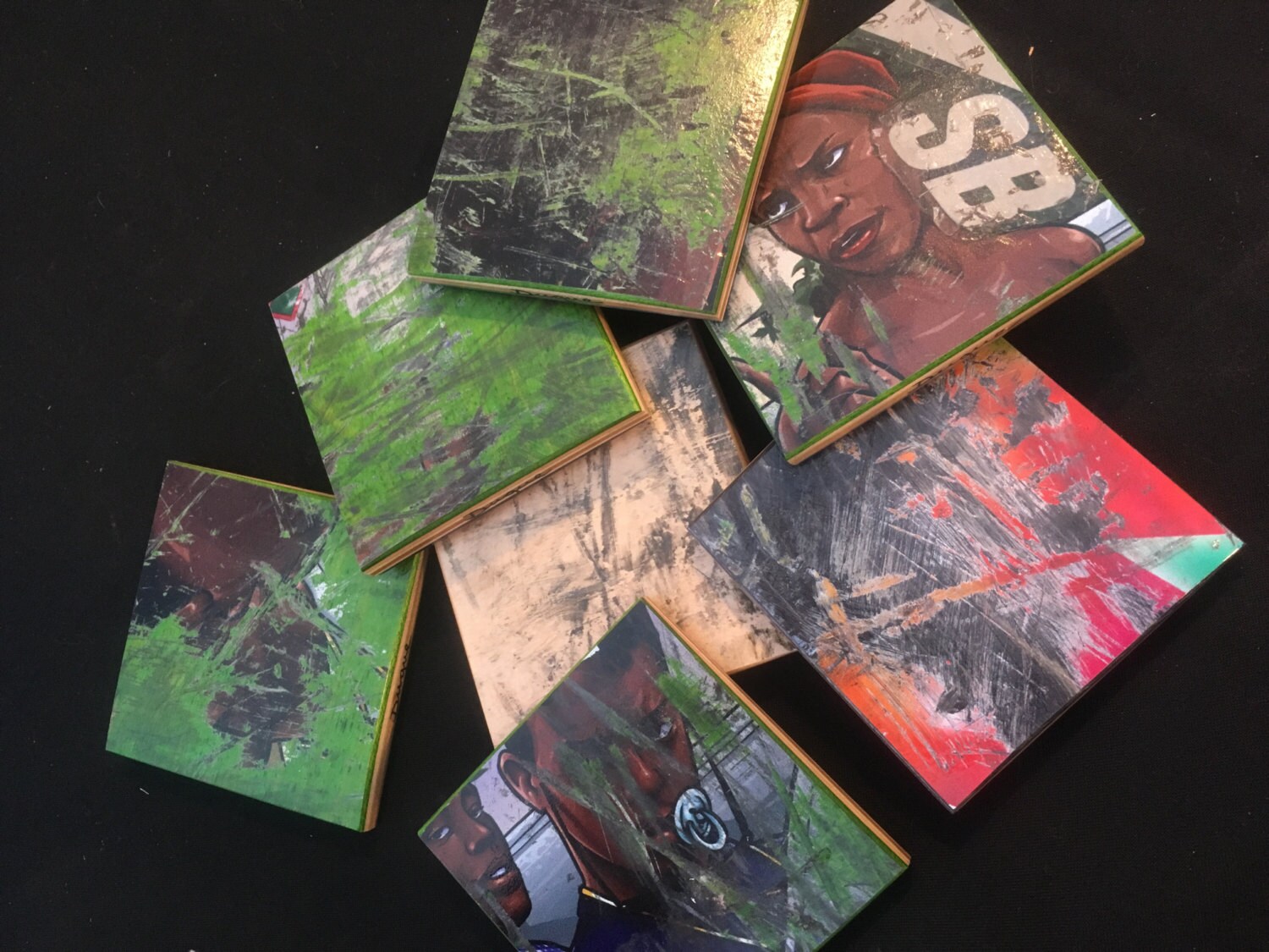 Handmade Upcycled skateboard coasters made by Duque Skate Art set of two