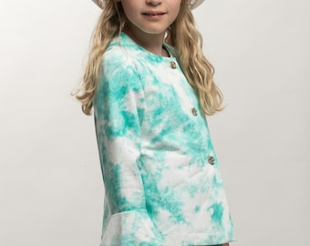 Cool boho jacket made of summer sweat "Batiklook" for girls size. 116/122 and size 128/134