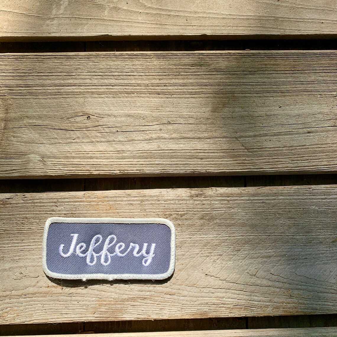 Jeffery. A Gray Work Shirt Name Patch That Says Etsy