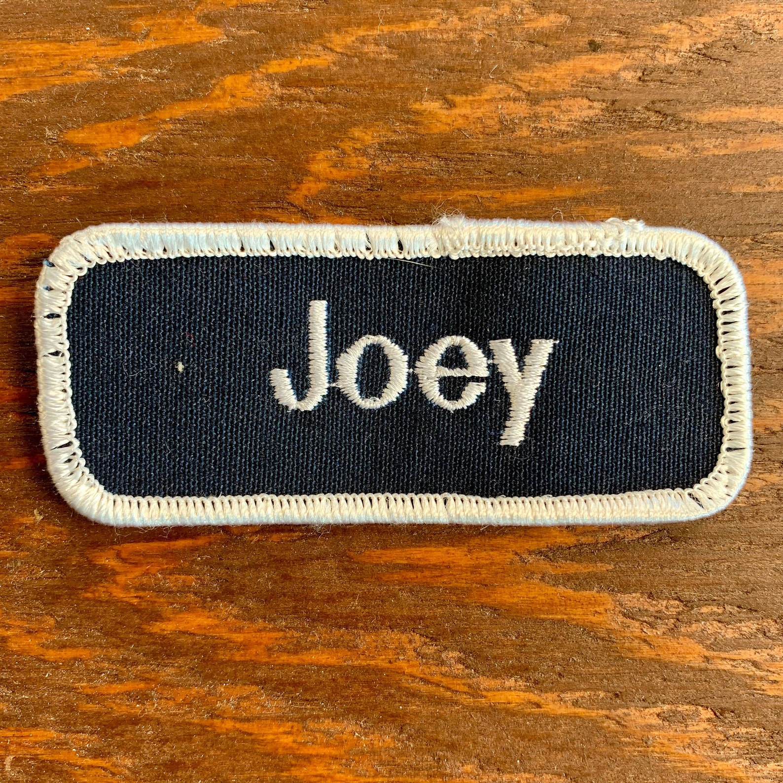 Joey LAST ONE A gray work shirt name patch that says Etsy