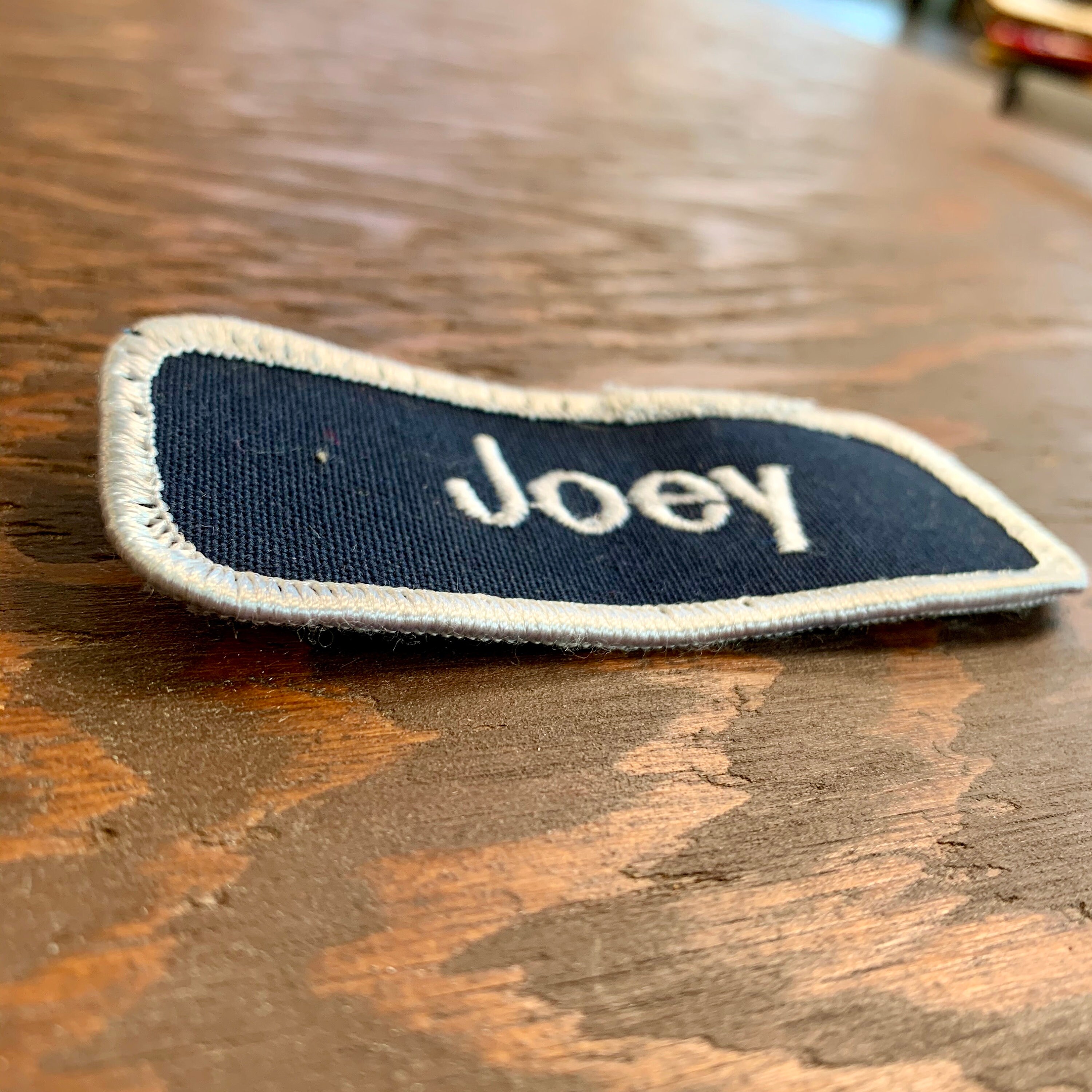 Joey LAST ONE A gray work shirt name patch that says Etsy