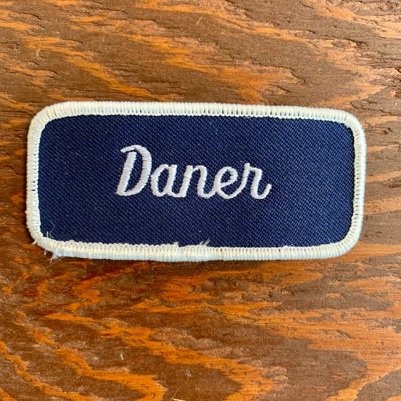 Name Patch Uniform Work Shirt Personalized Embroidered White with Blue  Border. Sew on.