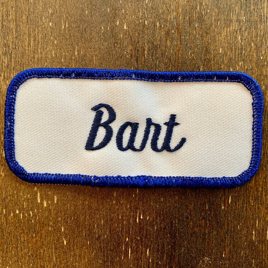 Barry Name Tag Bart. A White Work Shirt Name Patch That Says