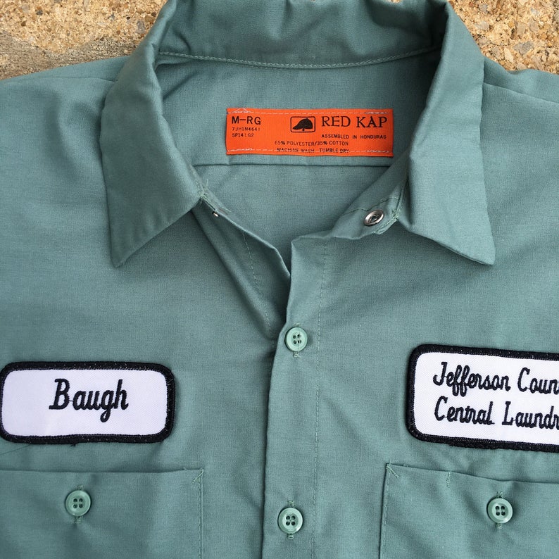 Long Sleeve Size Medium Baugh/'s Industrial Green Central Laundry Work Shirt Change the Name Patch for FREE.