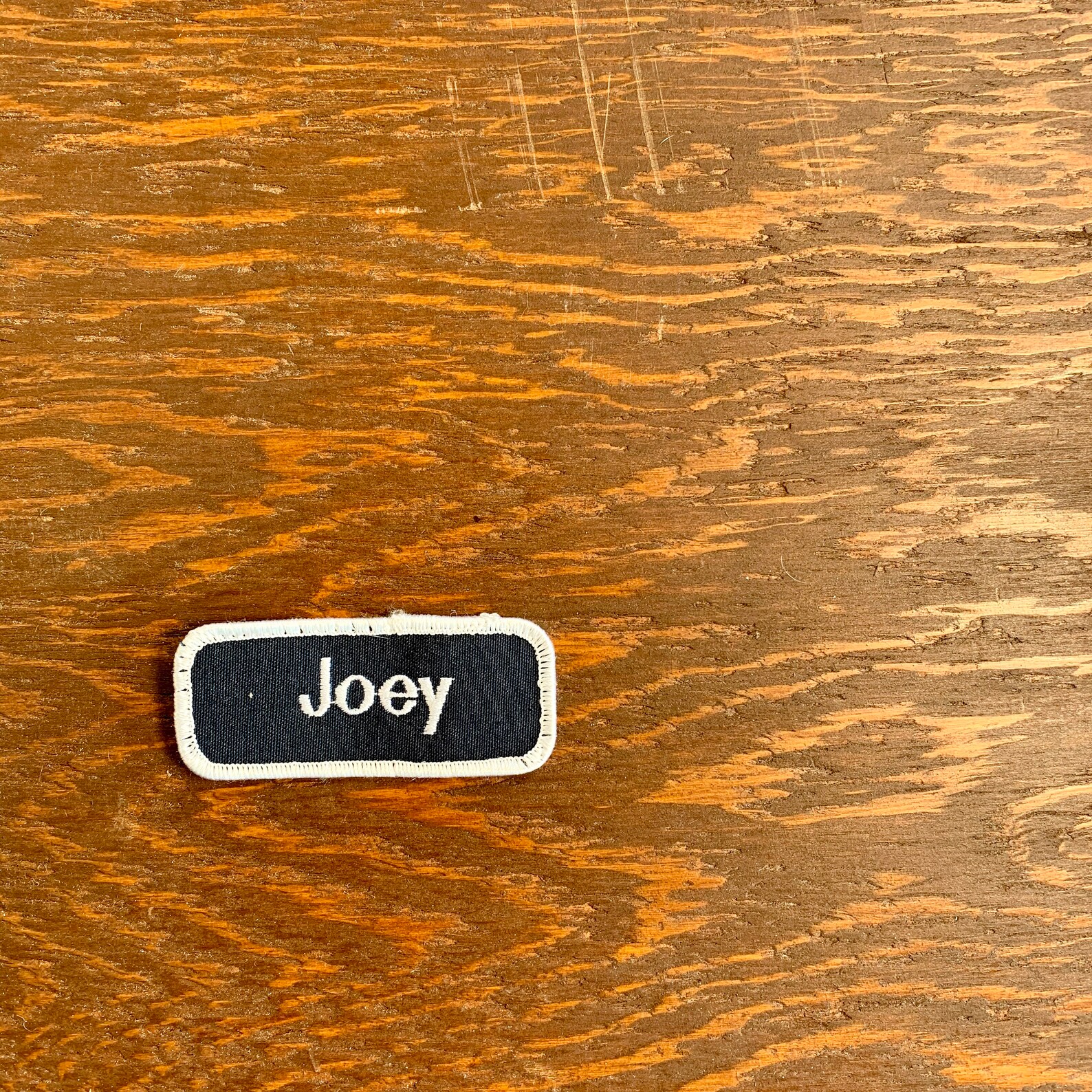 Joey LAST ONE A gray work shirt name patch that says Etsy