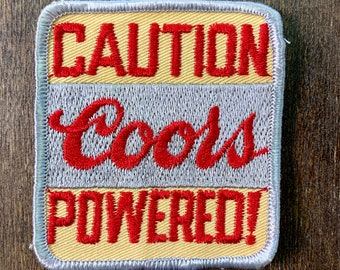LOT of 10 VINTAGE 1980's EMBROIDERED PATCHES CAUTION COORS POWERED 3"X3" 