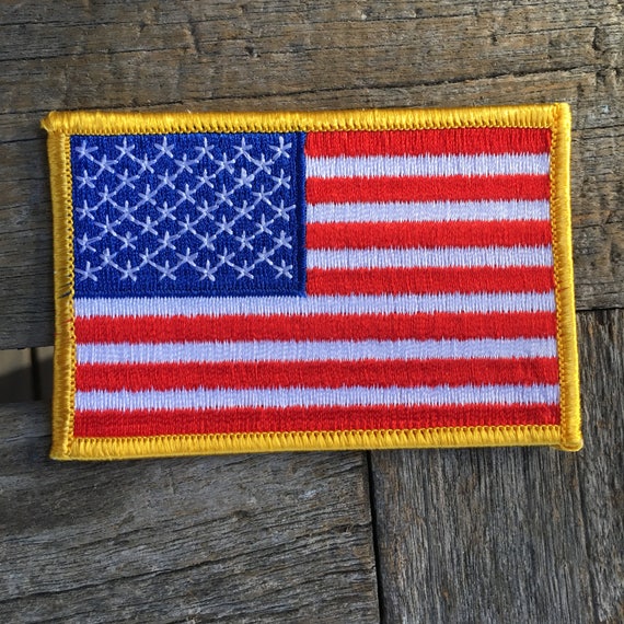 US Flag, Waving, White Border, Patriotic, Embroidered, Iron on Patch