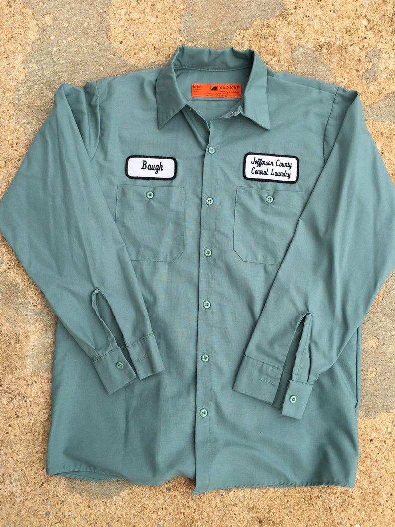 Long Sleeve Size Medium Baugh/'s Industrial Green Central Laundry Work Shirt Change the Name Patch for FREE.