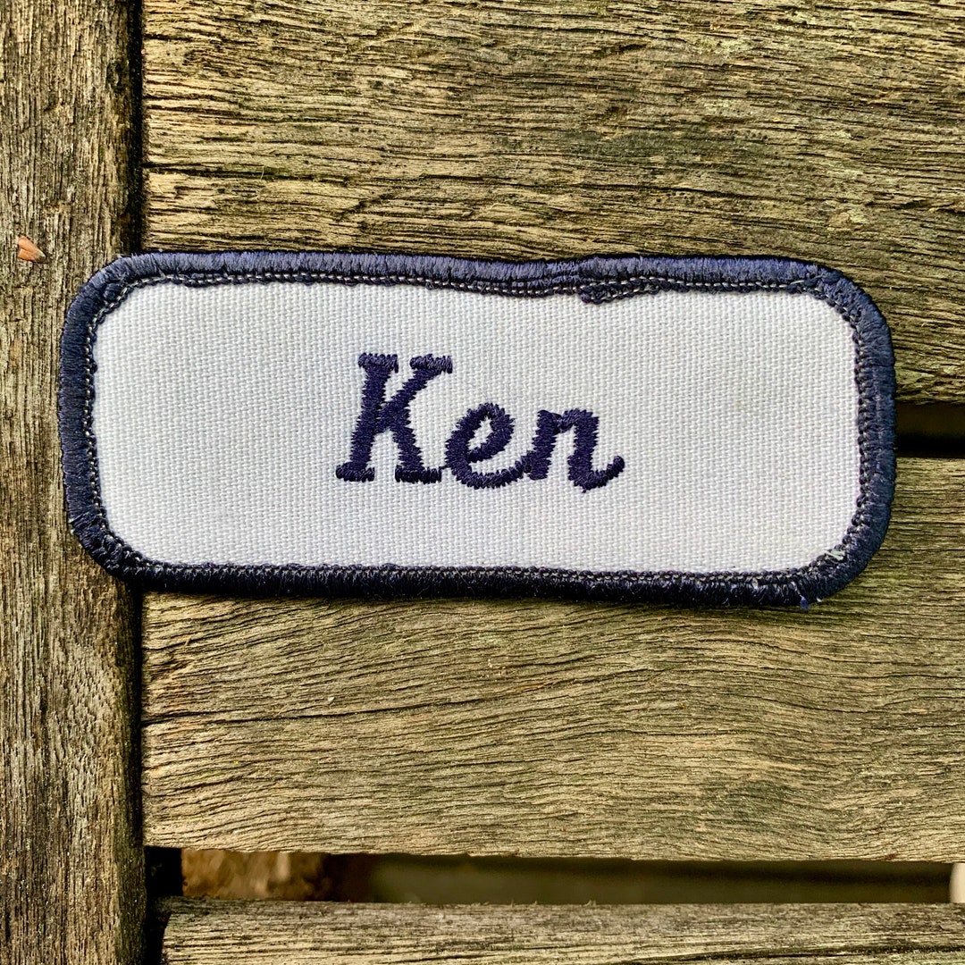 Ken, A Work Shirt Name Patch That Says ken in Blue Script With Blue