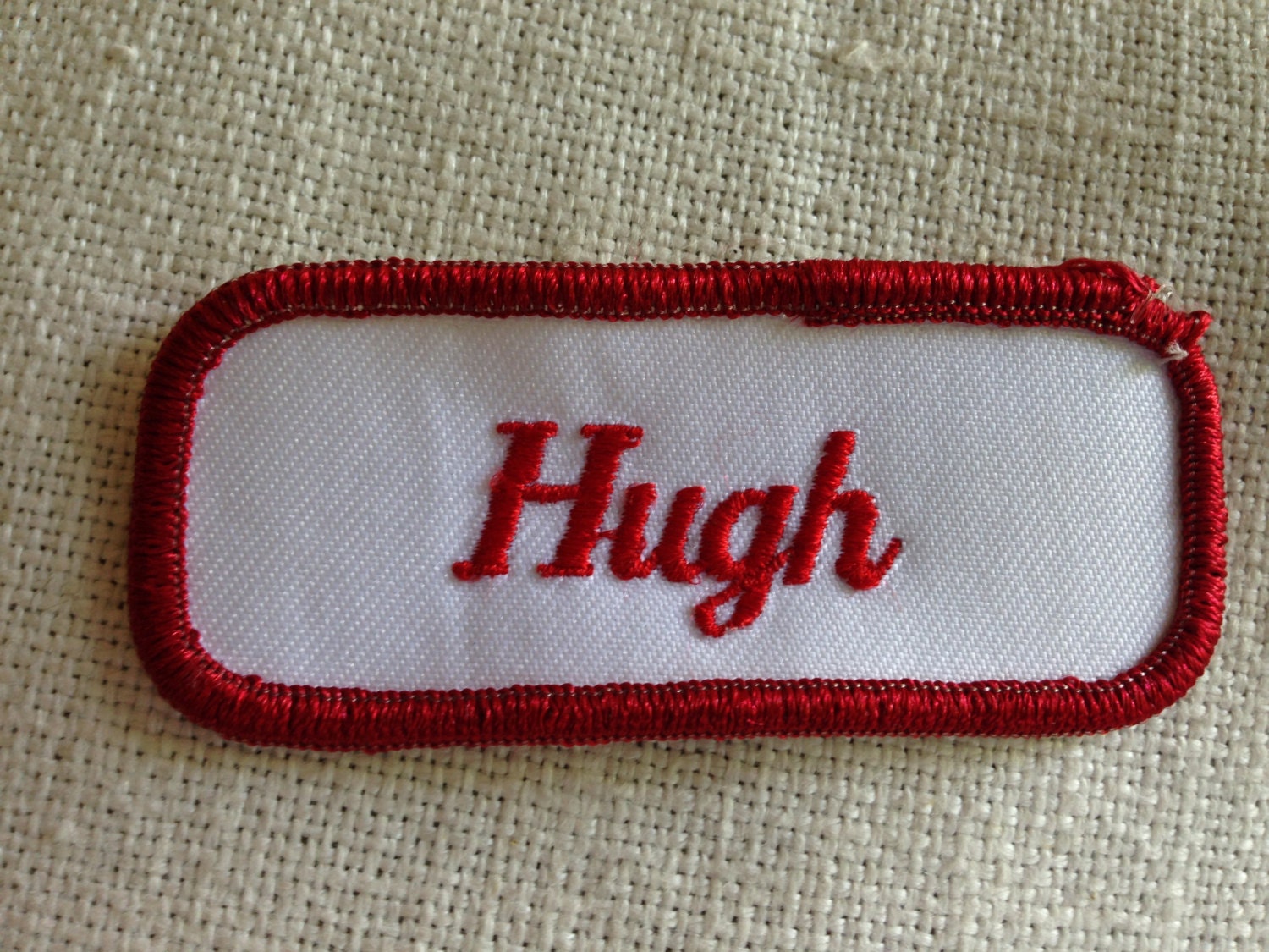  Name Patch Uniform Work Shirt Personalized Embroidered White  with Red Border. Iron on.