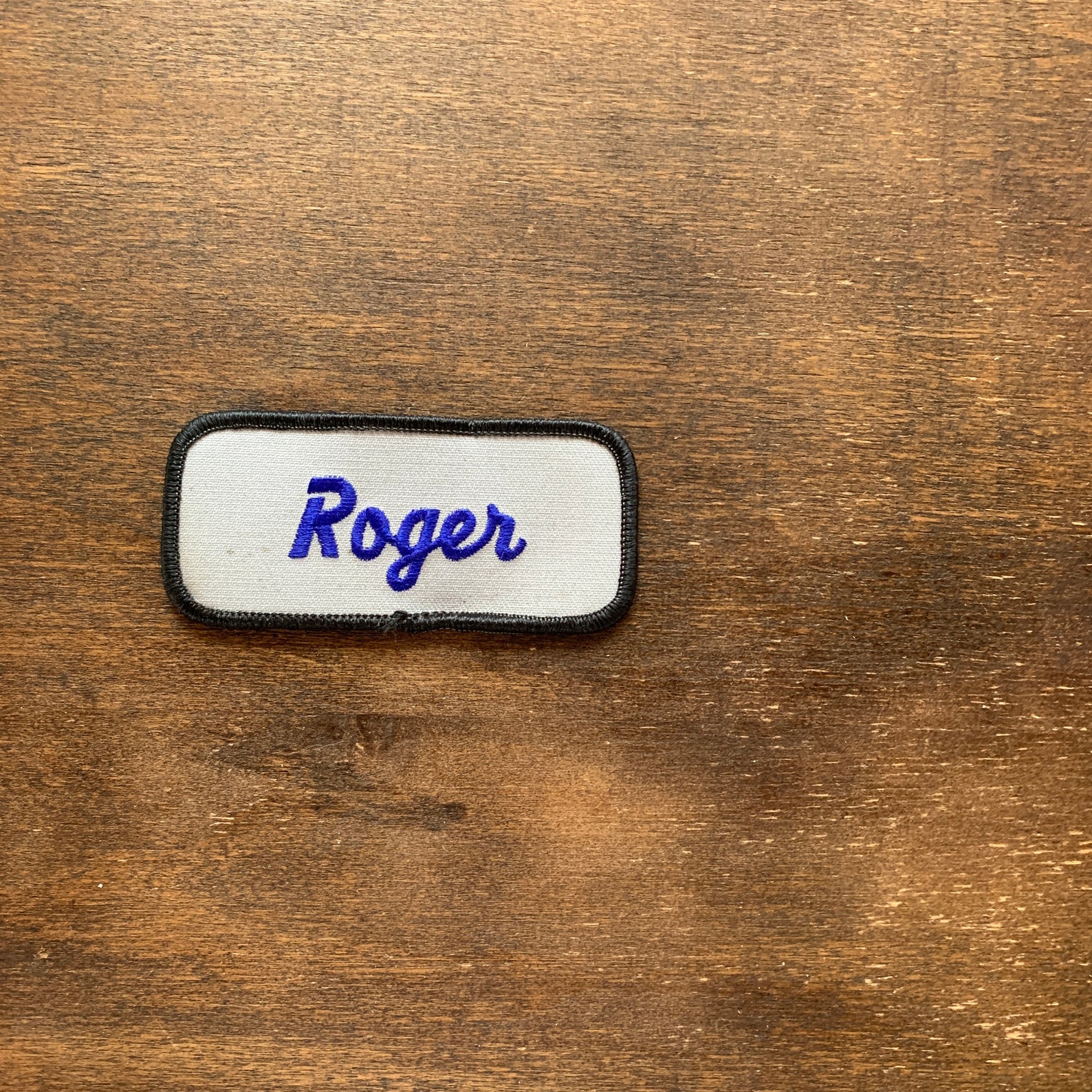 Roger. A White Work Shirt Name Patch That Says Etsy