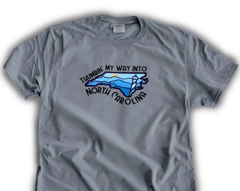 Thumbin' My Way Into NC, T-Shirt, Dove Grey
