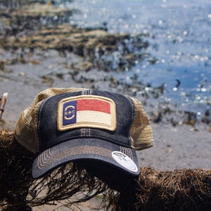 North Carolina Flag Patch Trucker Hat, Black